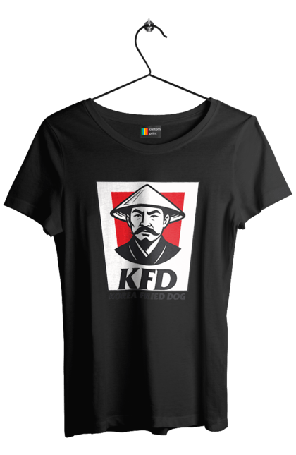 Футболка жіноча з принтом "Korea Fried Dog". Бренди, гумор, жартівливі, кфц, літні, прикольні, смішні, фаст-фуд. 2070702