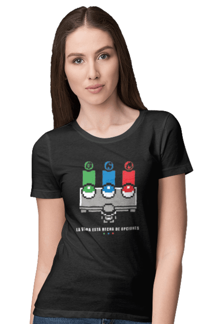 Women's t-shirt with prints Pokemon. Anime, ash ketchum, game, nintendo, pikachu, pokemon, satoshi, tv series. 2070702