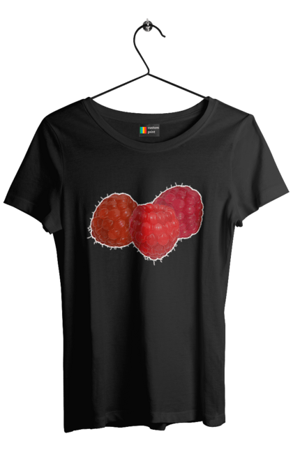 Футболка жіноча з принтом "Малина". Веган, вегетаріанець, делікатес, дієта, їжа, літо, малина, плід, смачно, стигла, червона, ягода. 2070702