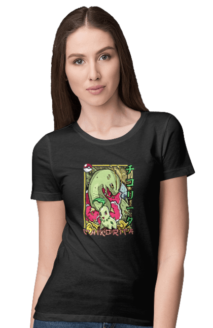 Women's t-shirt with prints Pokemon Chikorita. Anime, chikorita, games, nintendo, pokemon, pokemon go. 2070702