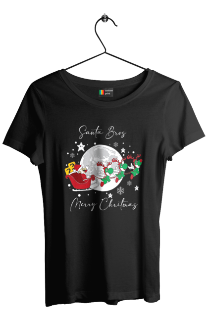 Women`s t-shirt with prints Super Mario Bros: Merry Christmas. Character, christmas, game, mario, mario bros, merry christmas, nintendo, santa claus, super mario bros. 2070702