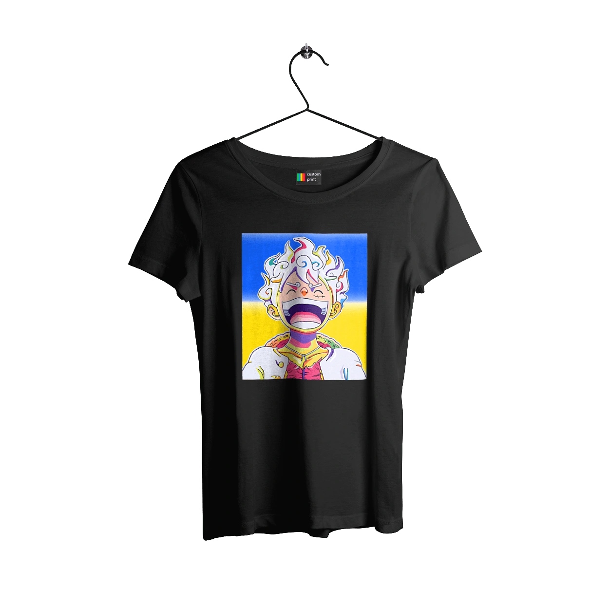 Монкі д Луффі сміється на жовто блактному фоні