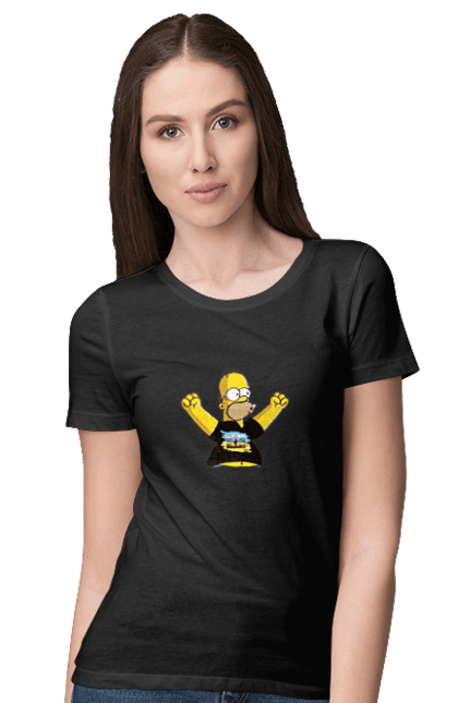 Футболка жіноча з принтом "Сімпсон та російський корабель". Війна, гомер, гомер сімпсон, марка корабель, патріот, перемога, російський корабель, сімпсон, україна. 2070702
