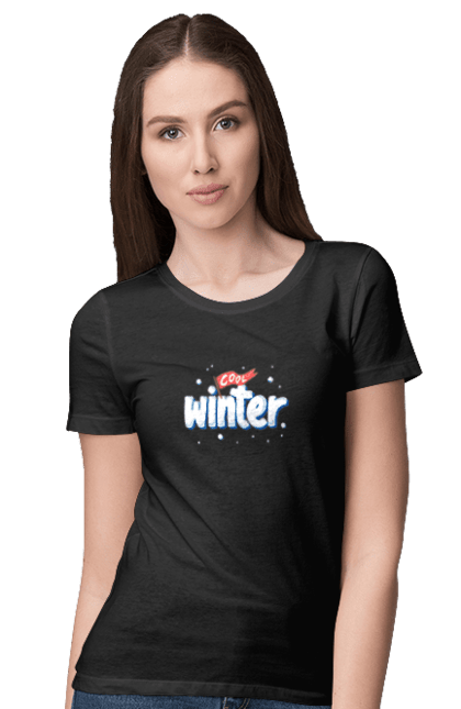 Футболка жіноча з принтом "Крута зима". Зима, круто, напис, погода, пори року, природа, свято, сезон, сніг. KRUTO.  Магазин популярних футболок