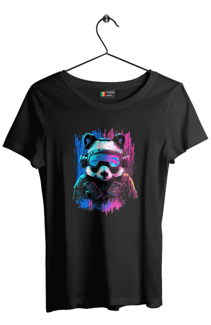 Футболка жіноча з принтом "Панда в VR шолом". Віртуальна реальність, гік, панда, персонаж, шолом. 2070702