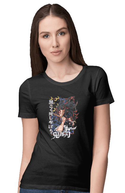 Women's t-shirt with prints Demon Slayer Kokushibo. Anime, demon slayer, eternal paradise faith, kimetsu no yaiba, kokushibo, manga, nezuko, twelve kizuki, upper rank six. 2070702