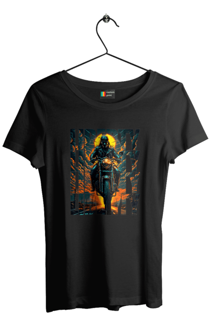 Women`s t-shirt with prints Biker. Biker, freedom, motorcyclist, tourism, travel. 2070702