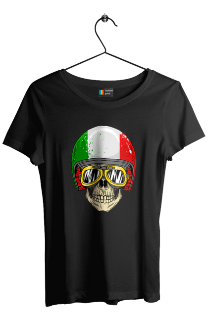 Футболка жіноча з принтом "Череп в мотошоломі". Мото, окуляри, череп, шолом. 2070702