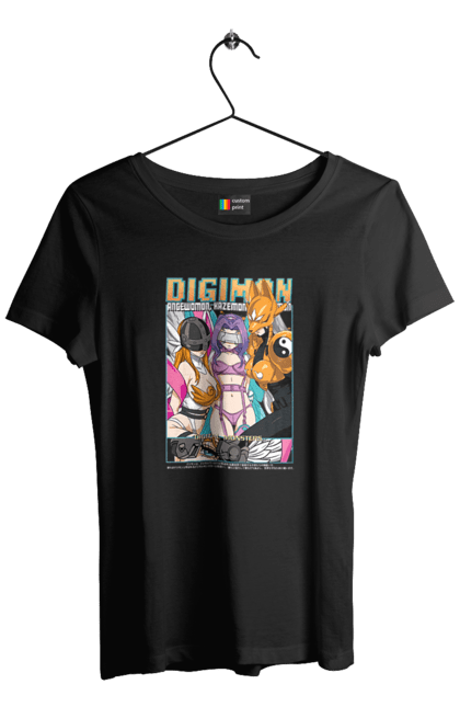 Футболка женская с принтом Digimon. Bandai, digimon, digital monsters, виртуальные питомцы, медиафраншиза. 2070702