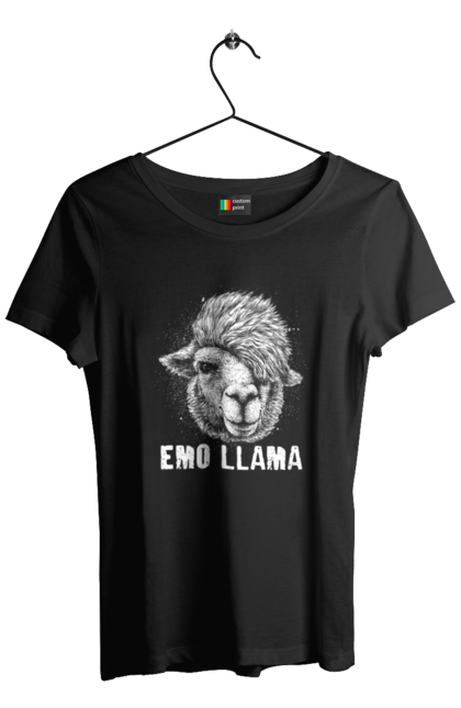 Women's t-shirt with prints Emo Llama. Alpaca, animals, distressed, emo, funny, llama, vintage. 2070702