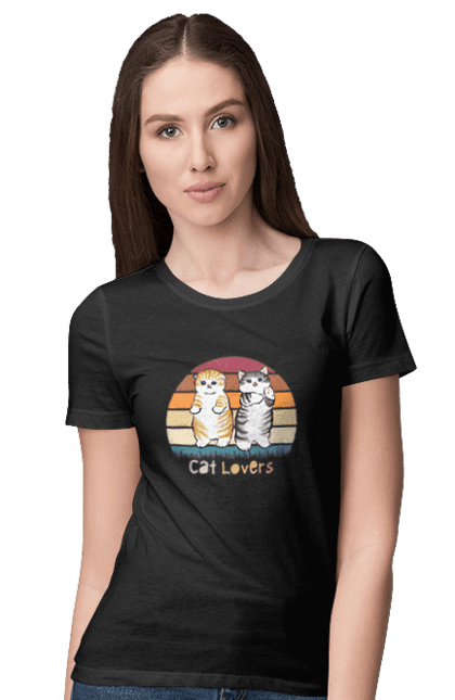 Women's t-shirt with prints Cat Lovers. Animal, animal lover, cat, cat lover, cat lover gift, cat lovers, cats, cute, kitten. 2070702