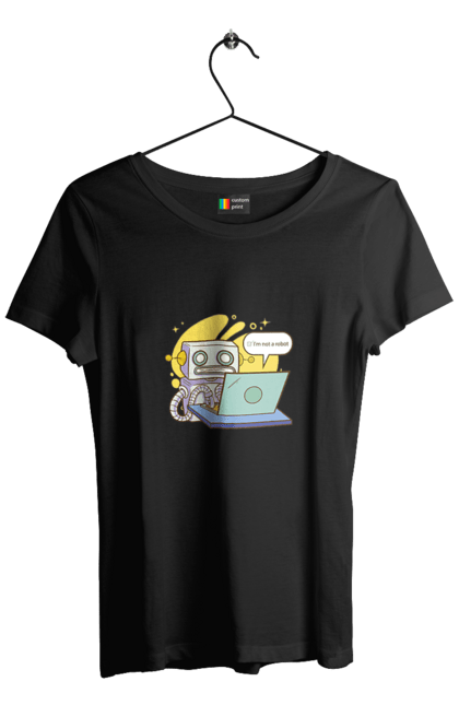 Футболка жіноча з принтом "Я не робот Хакер зрозуміє 404 до дня програміста". 404, aws, backend, c++, cloud, css, frontend, golang, java, js, linux, python, script, web, ай ті, айті, айтішник, верстка, дата, код, компьютер, лаптоп, облако, ошибка, програміст, программа, программист, програмування, робот, хакер, язык. 2070702