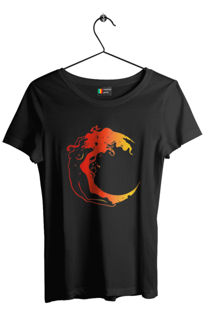 Women`s t-shirt with prints Moon girl. Cosmic, girl, moon, space, stars. 2070702