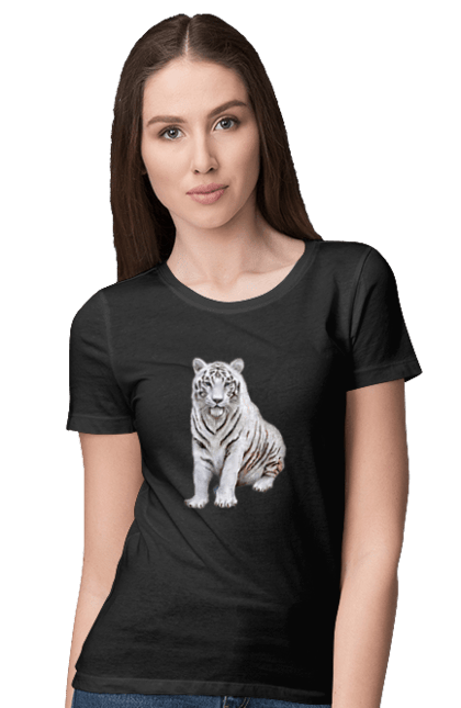 Футболка жіноча з принтом "Тигр". Білий, тварини, тигр. CustomPrint.market