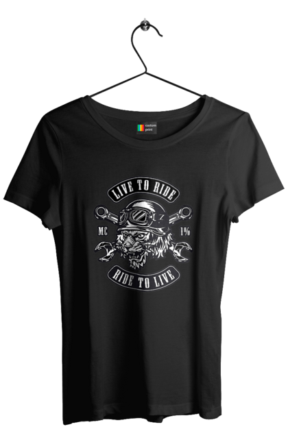 Футболка жіноча з принтом "Жити, Щоб Їздити, Тигр". Їздити, мопед, тигр. 2070702