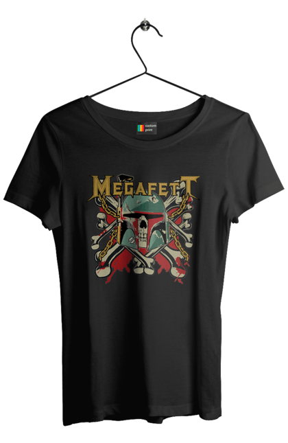 Футболка женская с принтом Megafett. Boba fett, megadeth, megafett, боба фетт, звездные войны, клон, охотник за головами. 2070702