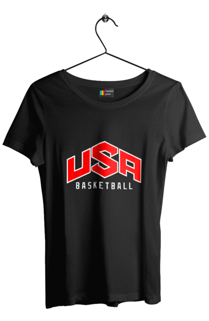 Футболка женская с принтом Баскетбол США. Basketball, usa, usa basketball, баскетбол, команда, спорт, спортивная команда, сша. 2070702