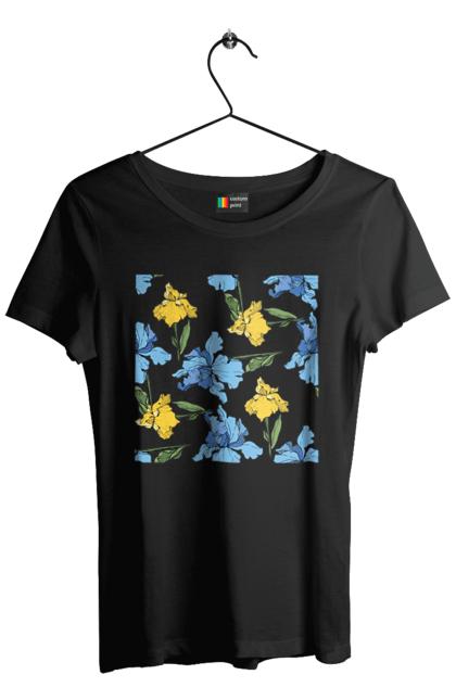 Футболка жіноча з принтом "Квіти Іриси". 8 березня, andreyanush, весна, весняний подарунок, день матері, день народження, літній подарунок, літо, подарунок дружині, подарунок коханій, подарунок мамі. 2070702