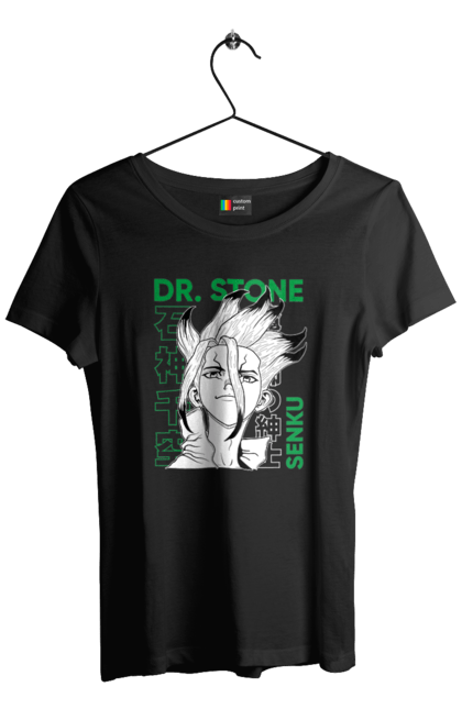 Футболка жіноча з принтом "Dr. Stone Сенку". Dr. stone, ishigami, senku, senku ishigami, аніме, доктор стоун, ісіґамі, ісіґамі сенку, манга, сенку. 2070702