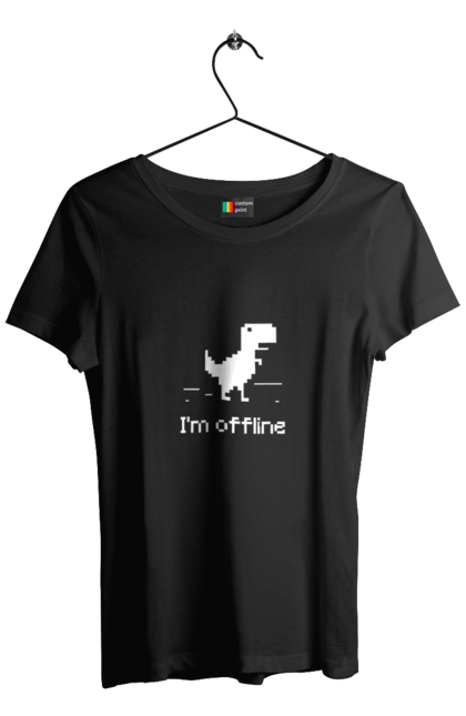 Футболка жіноча з принтом "Я офлайн". Offline, браузер, гра, динозавр, немає мережі, офлайн, піксель, піксель арт. KRUTO.  Магазин популярних футболок