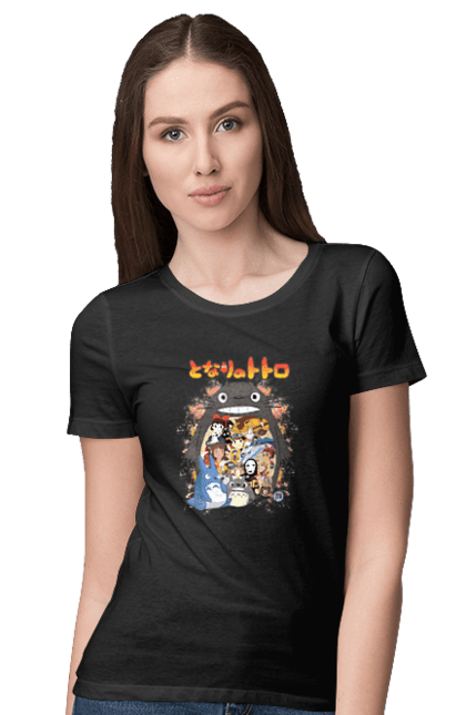 Women's t-shirt with prints Totoro. Adventures, anime, comedy drama, fantasy, film, my neighbor totoro, tv series. 2070702