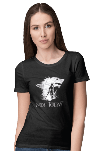 Women's t-shirt with prints Game of Thrones Arya. Arya, game, got, not today, stark, starks, thrones, tv show, wolf, wolves. 2070702