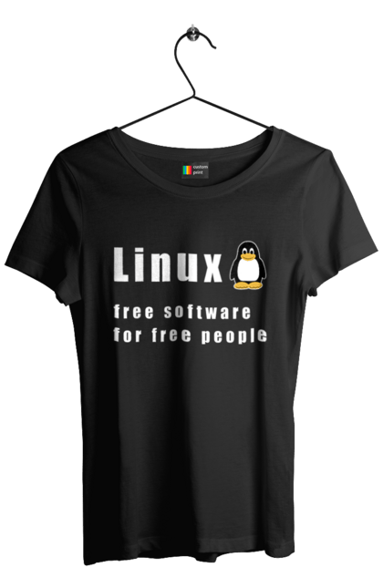Футболка жіноча з принтом "Linux Вільний Для Вільних". Linux, адміністратор, айті, айтішник, безкоштовна, безкоштовно, білий, вільна, доступність, незалежність, операційна система, ос, пінгвін, програміст, програмне забезпечення, свобода, сервер, сисадмін, система, системний адміністратор, софт, текст. 2070702