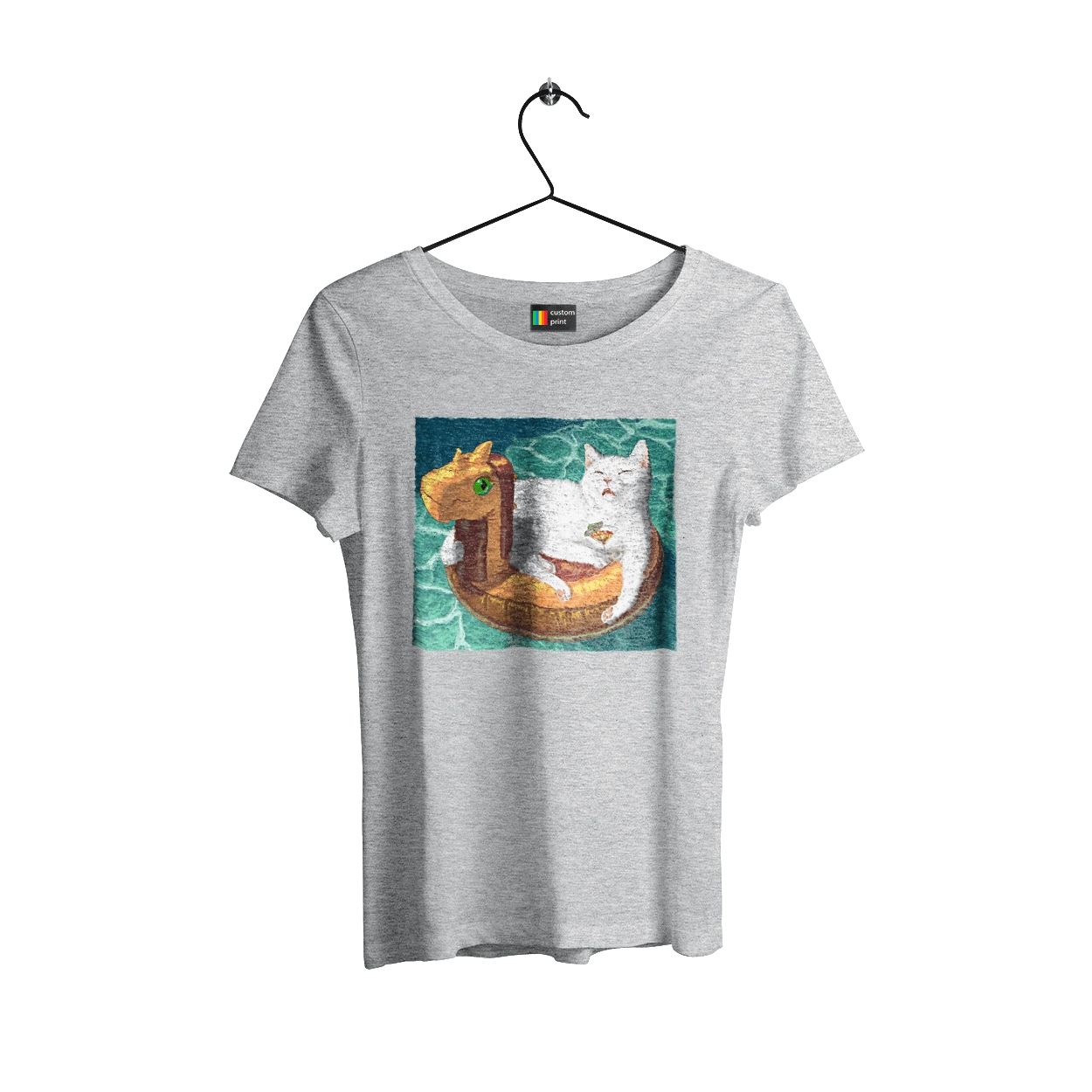 Білий кіт у плавальному колі, на відпочинку