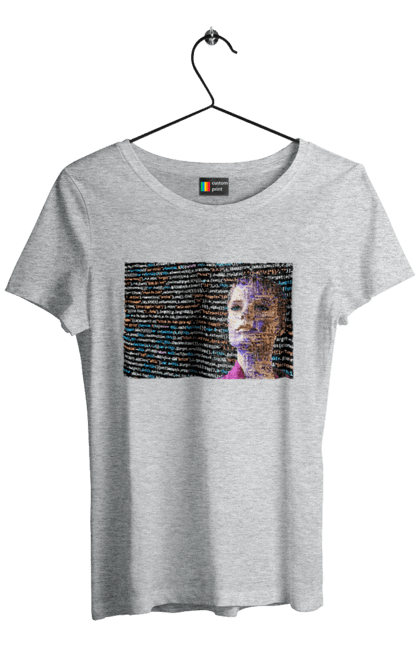 Футболка жіноча з принтом "Штучний Розум". Айті, айтішник, гик, жінка, знання, інженер, інтелект, кібер, кібернетика, кіборг, код, комп, комп`ютерник, кристал, машинне навчання, мікросхема, мозок, портрет, програміст, професіонал, професія, розробник, розум, світиться, світло, хакер, чіп, штучний інтелект, штучний розум. 2070702