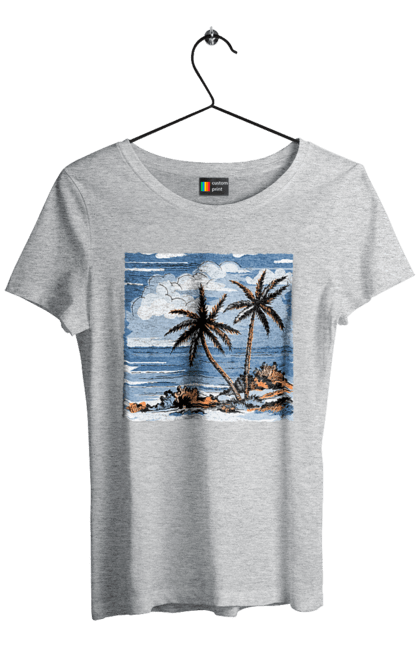 Women`s t-shirt with prints Palm Trees And Sky. Clouds, palm trees, sea, sky. 2070702