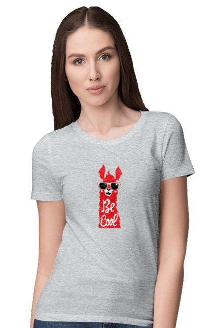 Women`s t-shirt with prints Cool llama. Animals, cool, glasses, lama. 2070702