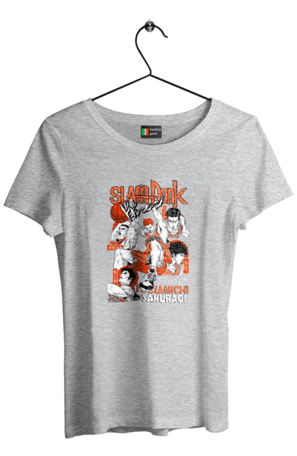 Футболка жіноча з принтом "Слем данк Сакурагі Ханамічі". Hanamichi sakuragi, slam dunk, аніме, баскетбол, манга, сакурагі ханамічі, слем-данк, спокон, спортивне аніме, сьонен. 2070702