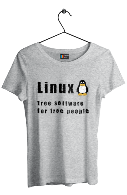 Футболка жіноча з принтом "Linux Вільний Для Вільних". Linux, адміністратор, айті, айтішник, безкоштовна, безкоштовно, вільна, доступність, незалежність, операційна система, ос, пінгвін, програміст, програмне забезпечення, свобода, сервер, сисадмін, система, системний адміністратор, софт, текст, чорний. 2070702