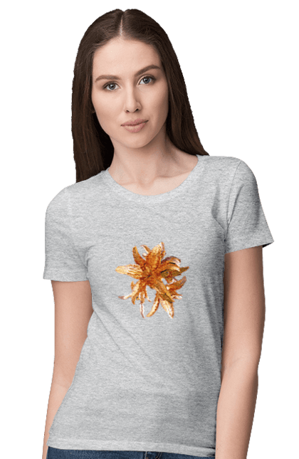 Women`s t-shirt with prints Orange lily. Beauty, flower, lily, nature, orange, solar. 2070702