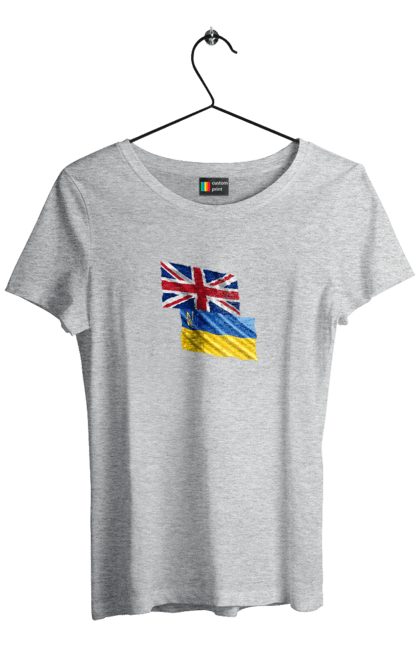 Women`s t-shirt with prints Flag United Kingdom, Flag Ukraine, Support Ukraine. Flag united, flag united kingdom, global peace, great britain, kiev, national colors, national team, peace for ukraine, proud grandpa, support ukraine, ukraine, ukraine flag, ukraine war, united kingdom, war, zelensky. 2070702