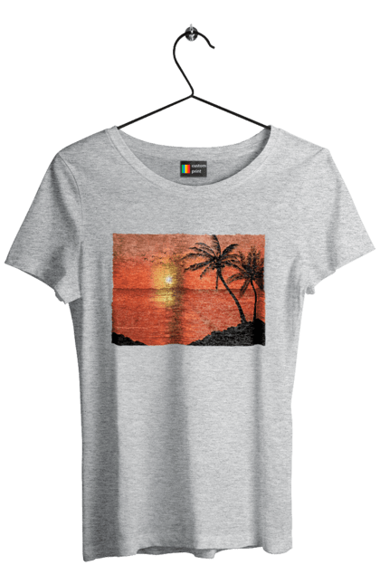 Women`s t-shirt with prints West Palm Sea. Palm trees, sea, shore. 2070702