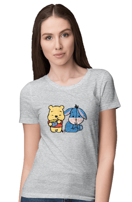 Women's t-shirt with prints Winnie the Pooh and Eeyore. Cartoon, donkey, eared, eeyore, story, winnie the pooh. 2070702