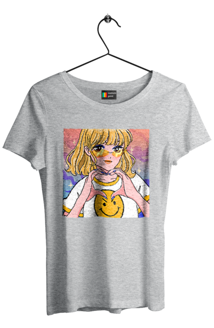 Women`s t-shirt with prints Yellow Girl. Anime, girl, smiley. 2070702