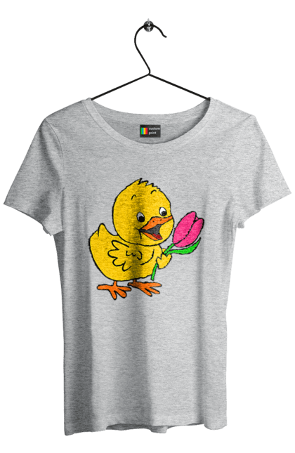 Women`s t-shirt with prints Chicken With A Tulip. Chick, tulip. 2070702
