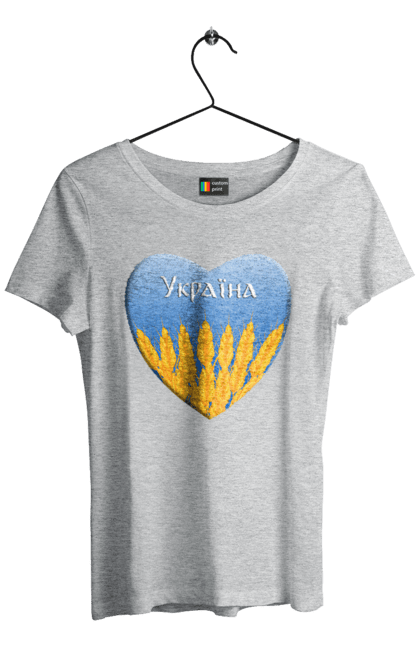 Футболка жіноча з принтом "Серце з колосками Україна". Воля, колоски, небо, перемога, прапор україни, пшениця, серце, символ україни, україна. 2070702