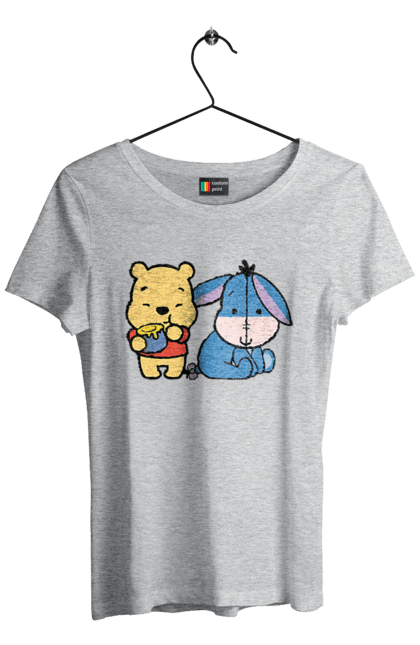 Women's t-shirt with prints Winnie the Pooh and Eeyore. Cartoon, donkey, eared, eeyore, story, winnie the pooh. 2070702