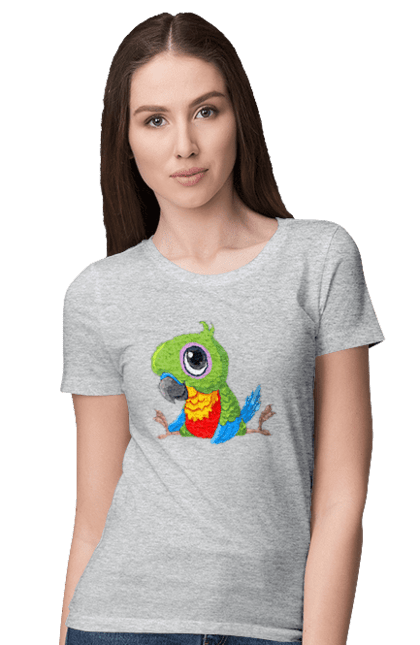 Women`s t-shirt with prints Lovebird. Nicely, parrot. 2070702