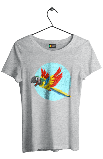Women`s t-shirt with prints Parrot. Cockatoo, colored parrot, colorful parrot, flying parrot, parrot. 2070702