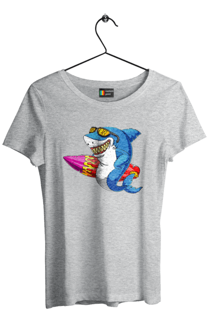Women`s t-shirt with prints Shark With Glasses Surfing. Glasses, shark, summer, surfing. 2070702