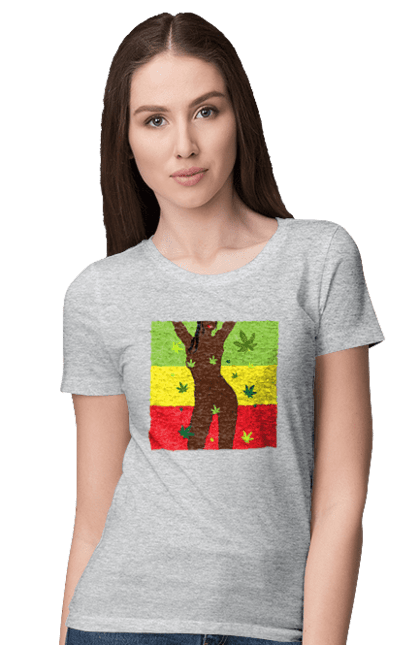 Футболка жіноча з принтом "Гола Дівчина І Конопля". Гола, конопля, курити, сиськи. 2070702