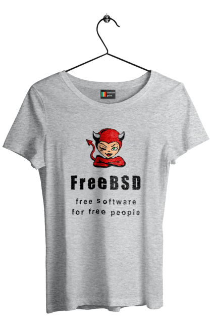 Футболка жіноча з принтом "Freebsd Для Вільних". Bsd, freebsd, unix, адміністратор, айті, айтішник, безкоштовна, безкоштовно, бестія, вільна, демон, демонесса, доступність, незалежність, операційна система, ос, програміст, програмне забезпечення, свобода, сисадмін, система, системний адміністратор, софт, текст, червоний, чорний. 2070702