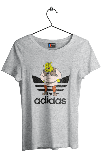 Футболка женская с принтом Adidas Шрек. Adidas, shrek, адидас, мульт, мультфільм, огр, шрек. 2070702