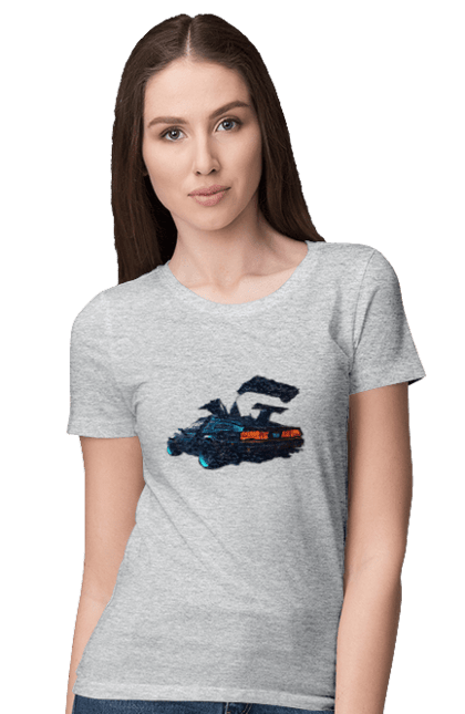 Women`s t-shirt with prints DeLorean from back to the future. Car, delorean, from film. 2070702