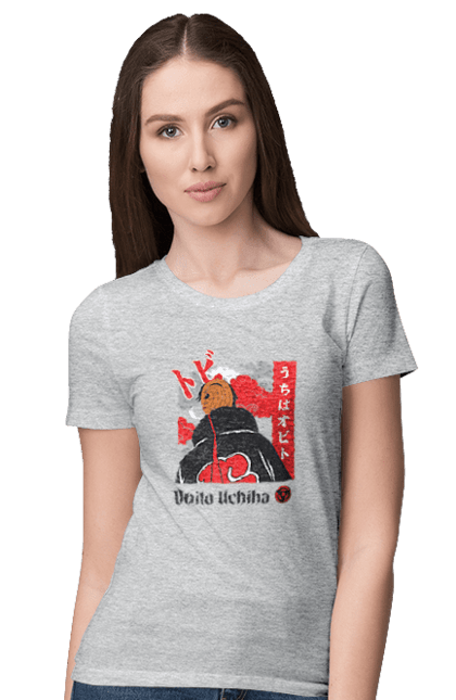 Women's t-shirt with prints Naruto Obito Uchiha. Anime, character, manga, naruto, ninja, obito, obito uchiha, tv series, uchiha. 2070702