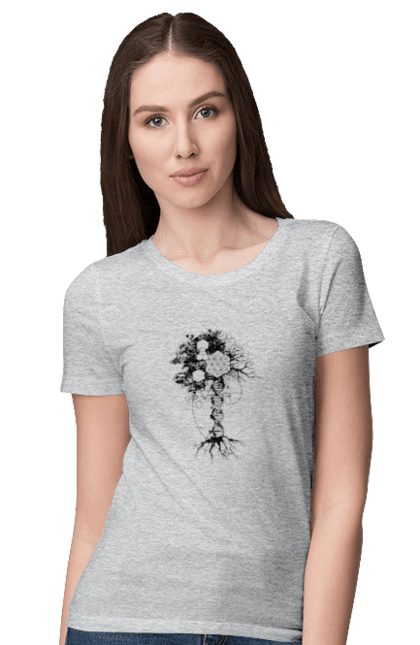 Women`s t-shirt with prints Tree of life. Divine essence, fibonacci number, flower of life, flower space, golden section, macromolecule, number of god, sacred geometry, seeds of life, tree of life. 2070702